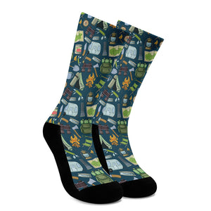 Camping Equipment Pattern Print Crew Socks