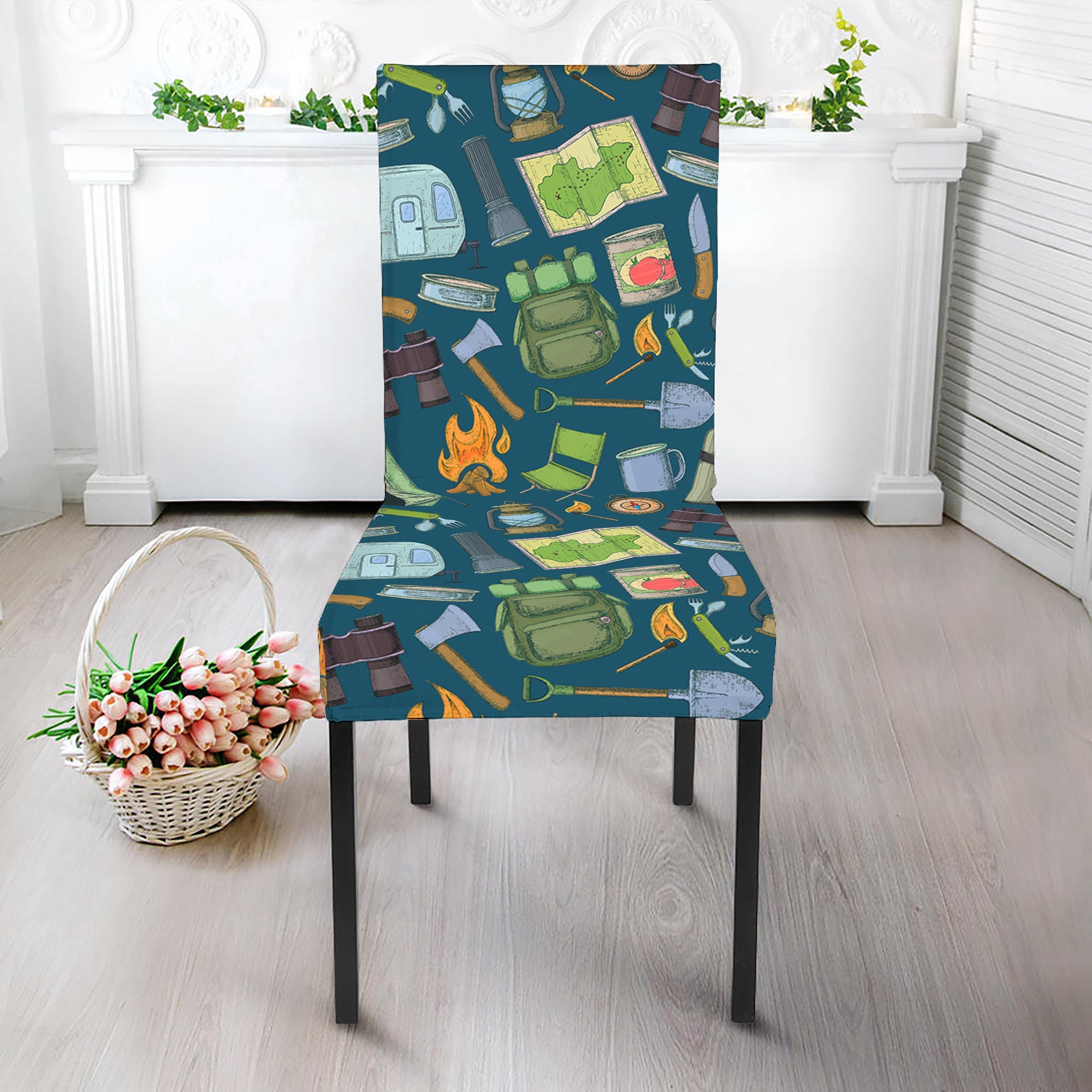 Camping Equipment Pattern Print Dining Chair Slipcover