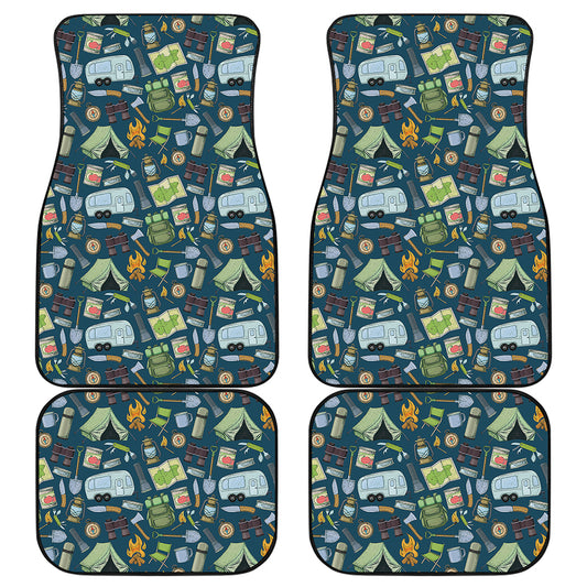 Camping Equipment Pattern Print Front and Back Car Floor Mats