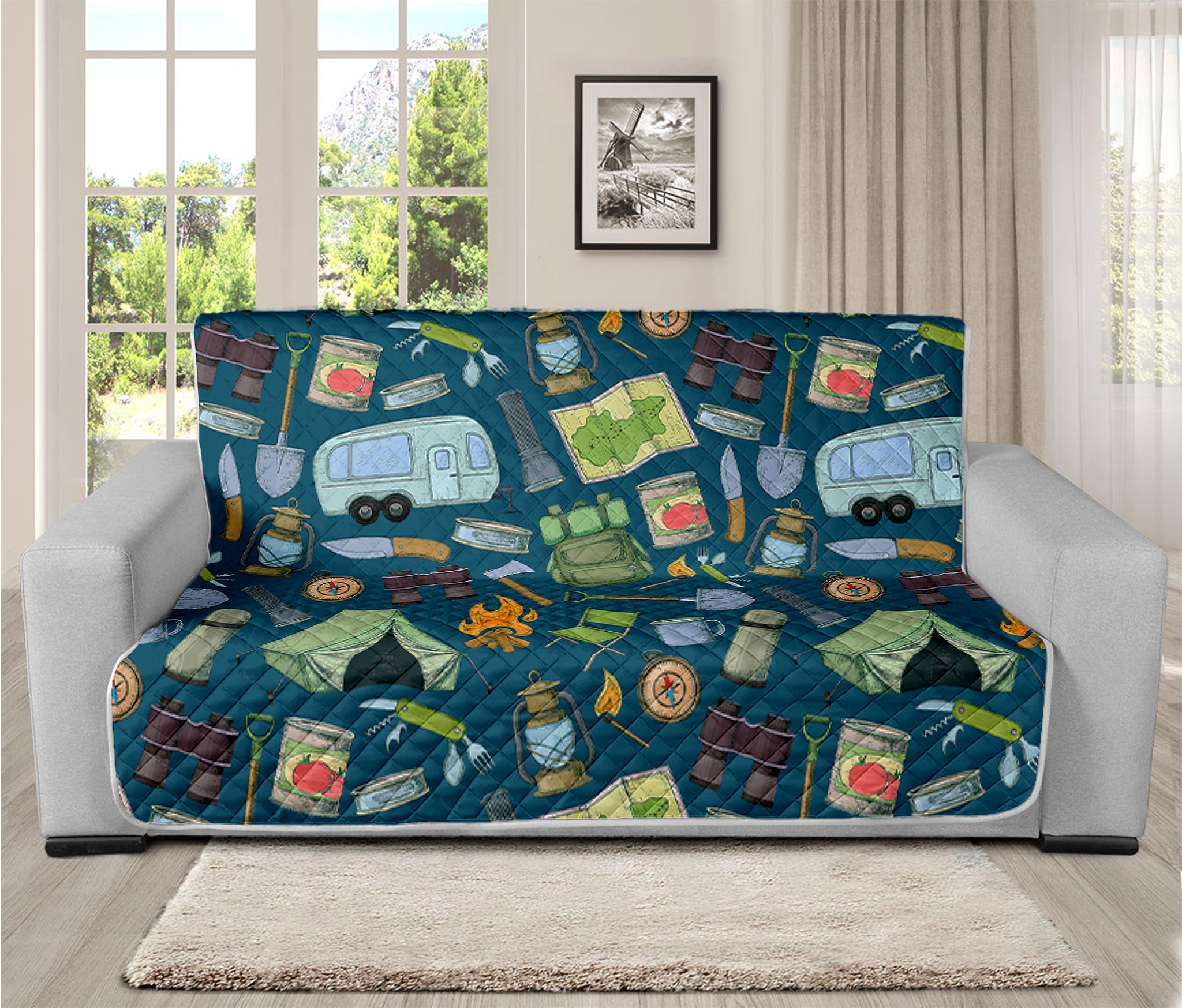 Camping Equipment Pattern Print Futon Protector