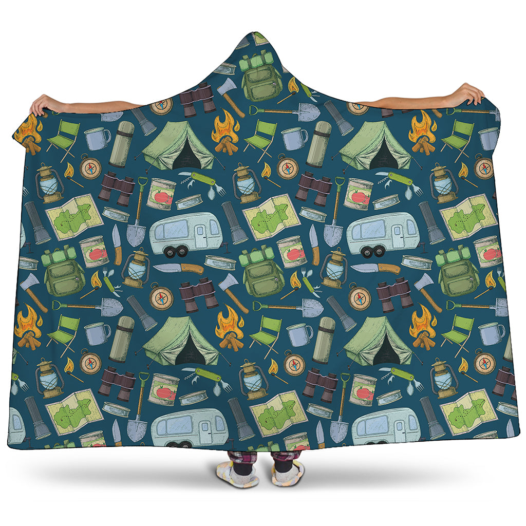 Camping Equipment Pattern Print Hooded Blanket