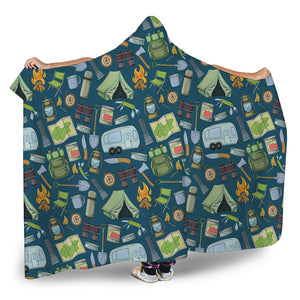 Camping Equipment Pattern Print Hooded Blanket