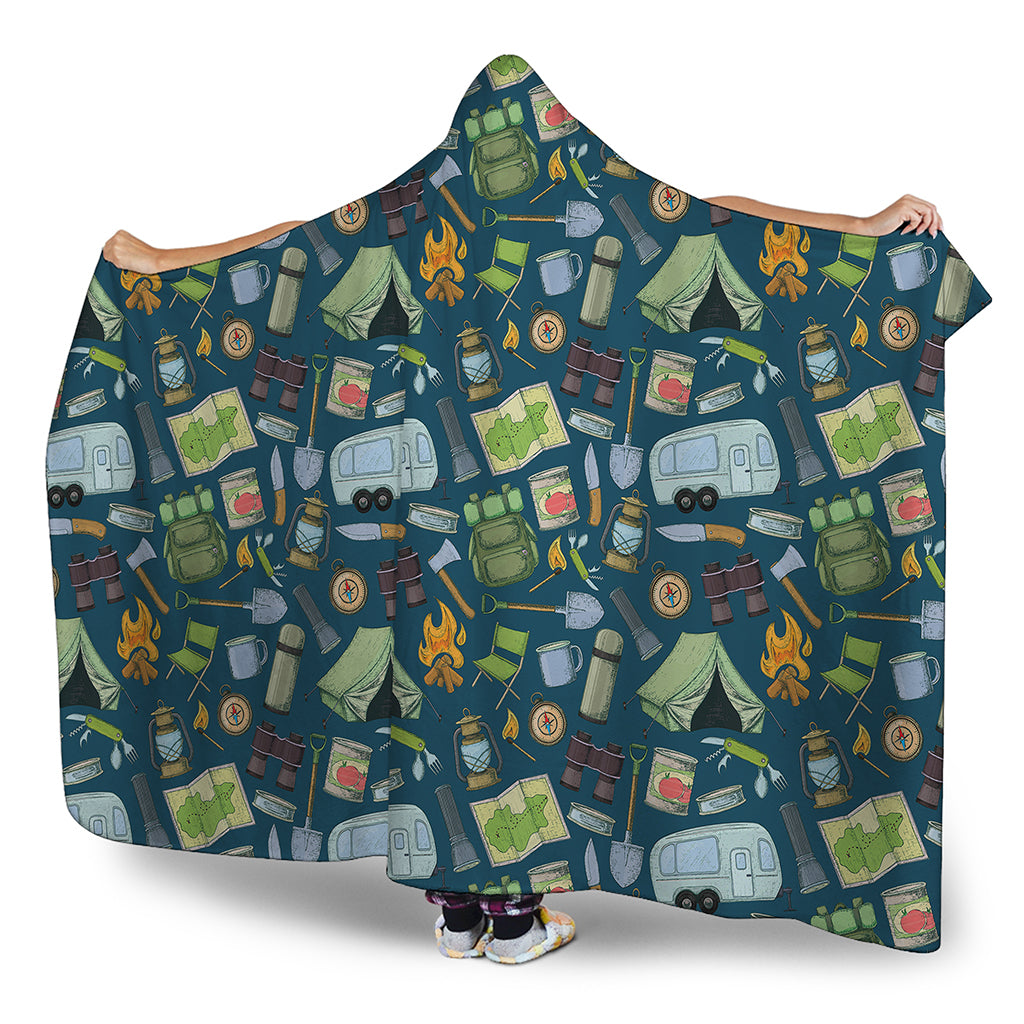 Camping Equipment Pattern Print Hooded Blanket