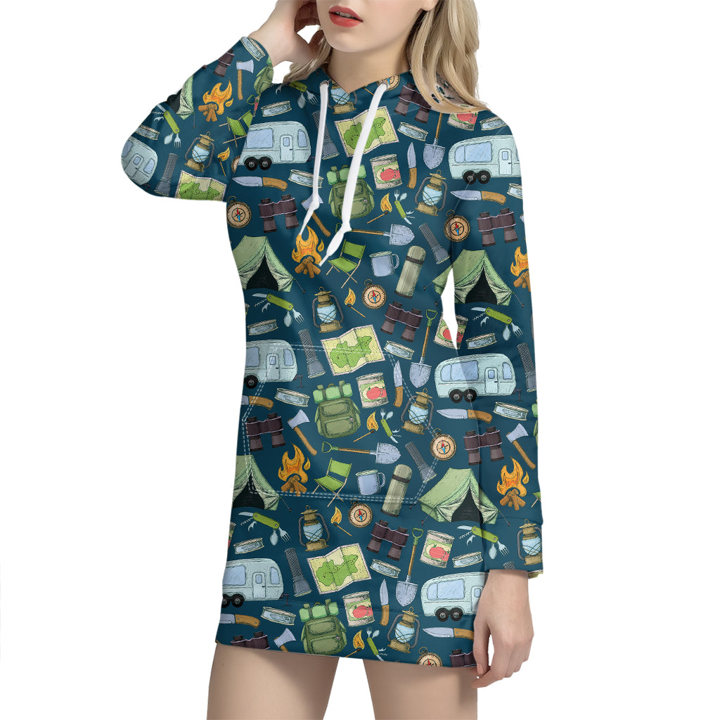 Camping Equipment Pattern Print Hoodie Dress