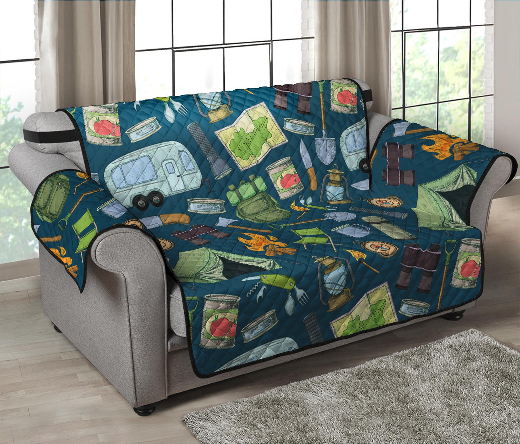 Camping Equipment Pattern Print Loveseat Protector