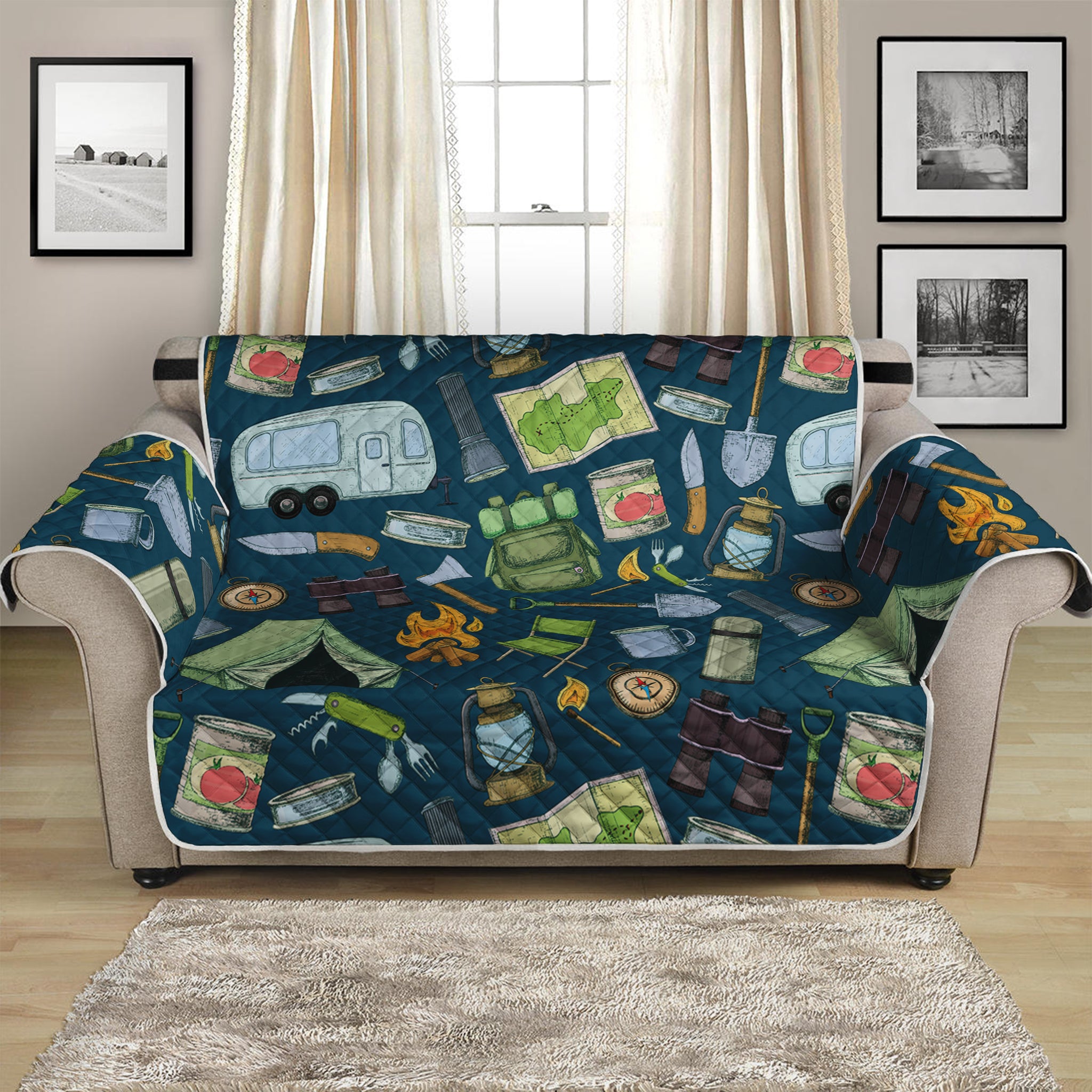 Camping Equipment Pattern Print Loveseat Protector