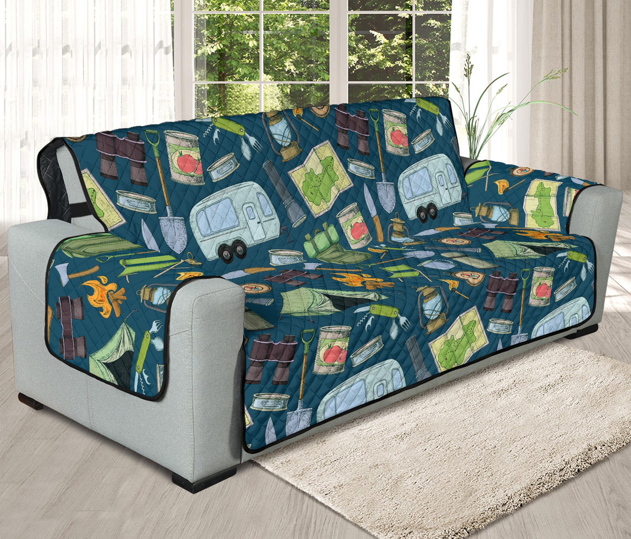 Camping Equipment Pattern Print Oversized Sofa Protector