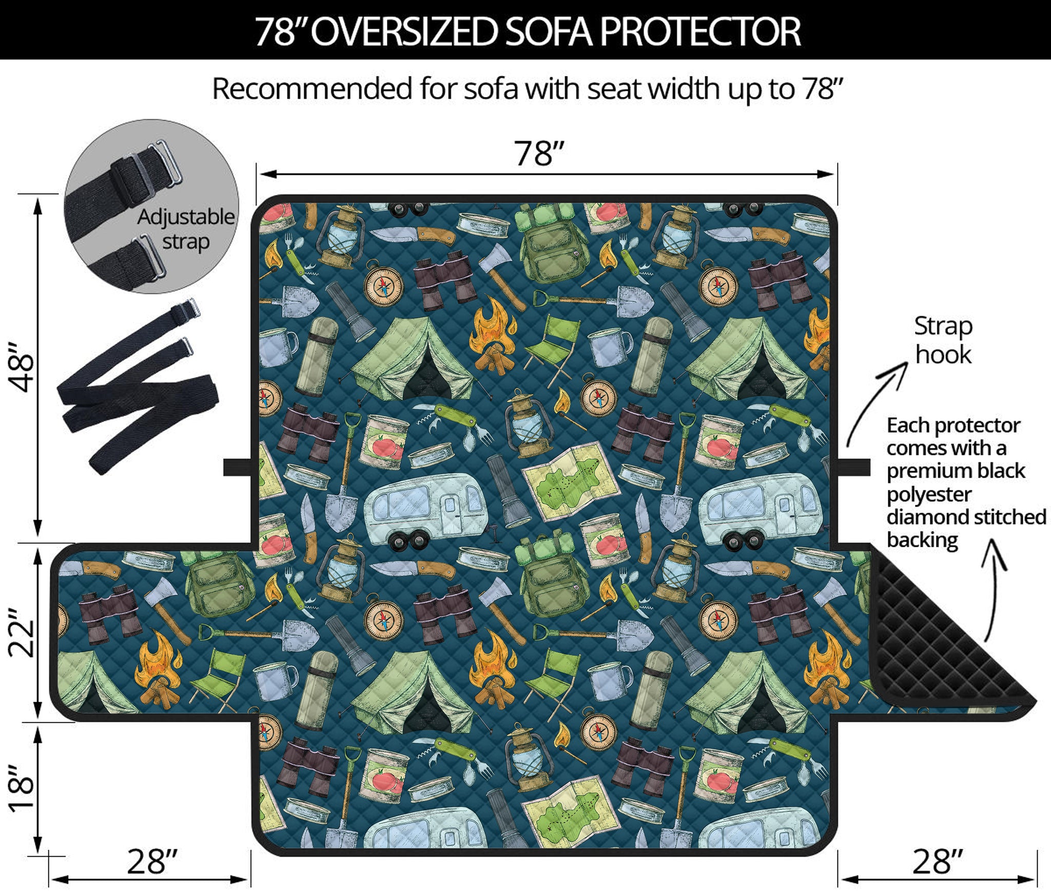 Camping Equipment Pattern Print Oversized Sofa Protector