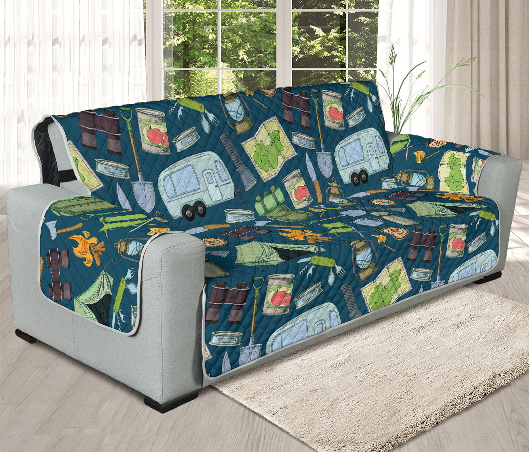 Camping Equipment Pattern Print Oversized Sofa Protector