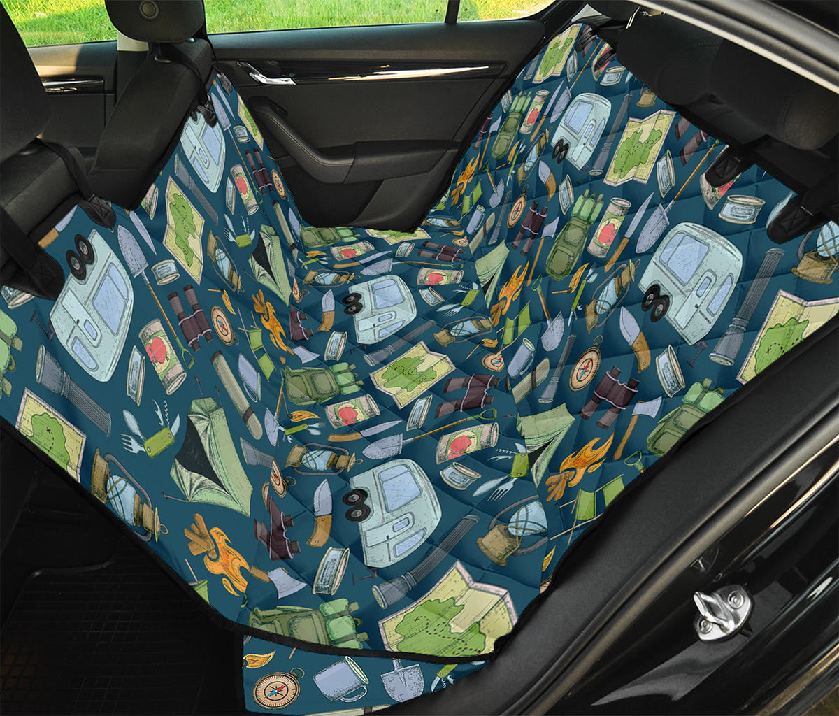 Camping Equipment Pattern Print Pet Car Back Seat Cover