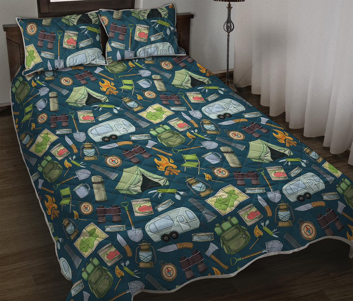 Camping Equipment Pattern Print Quilt Bed Set