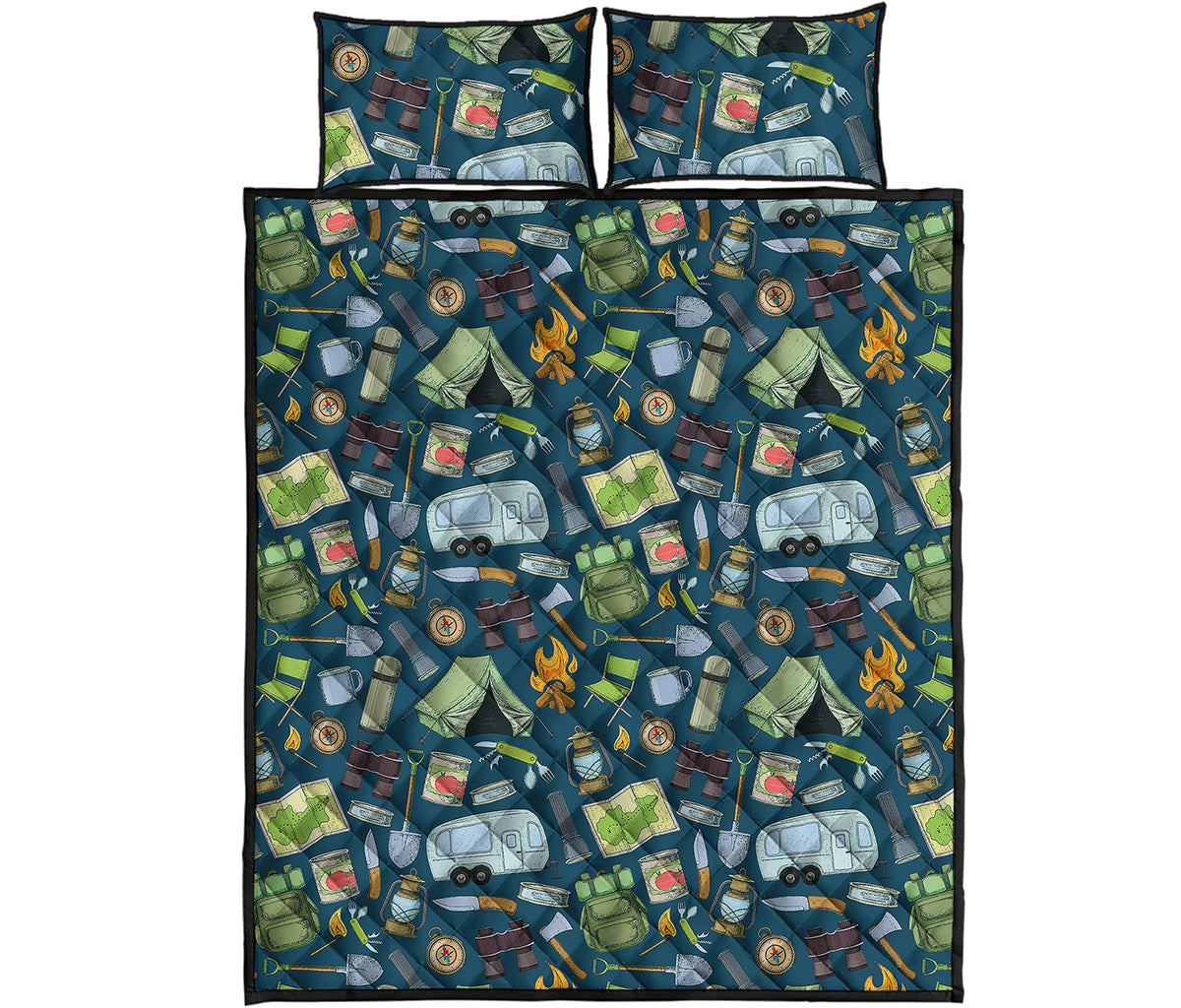 Camping Equipment Pattern Print Quilt Bed Set