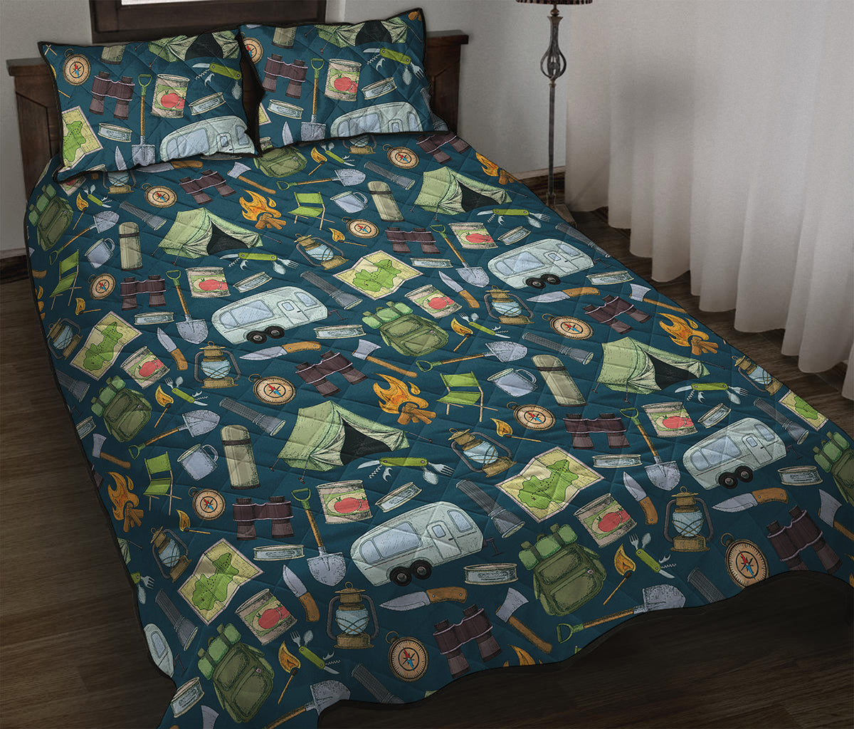 Camping Equipment Pattern Print Quilt Bed Set