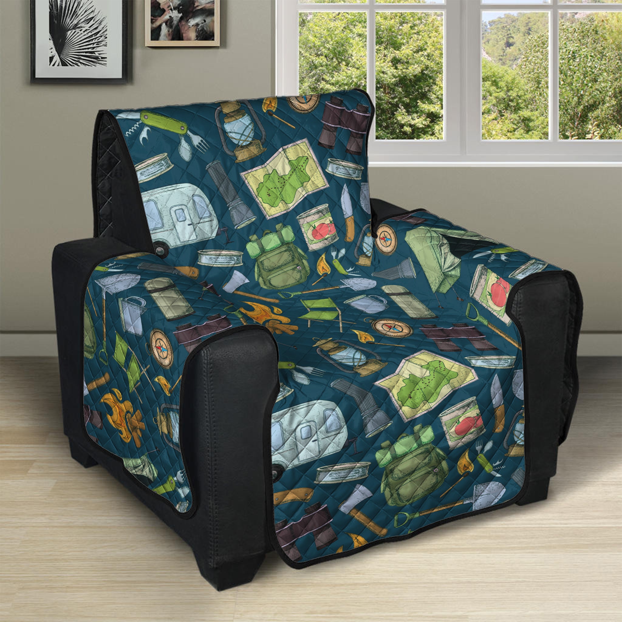 Camping Equipment Pattern Print Recliner Protector