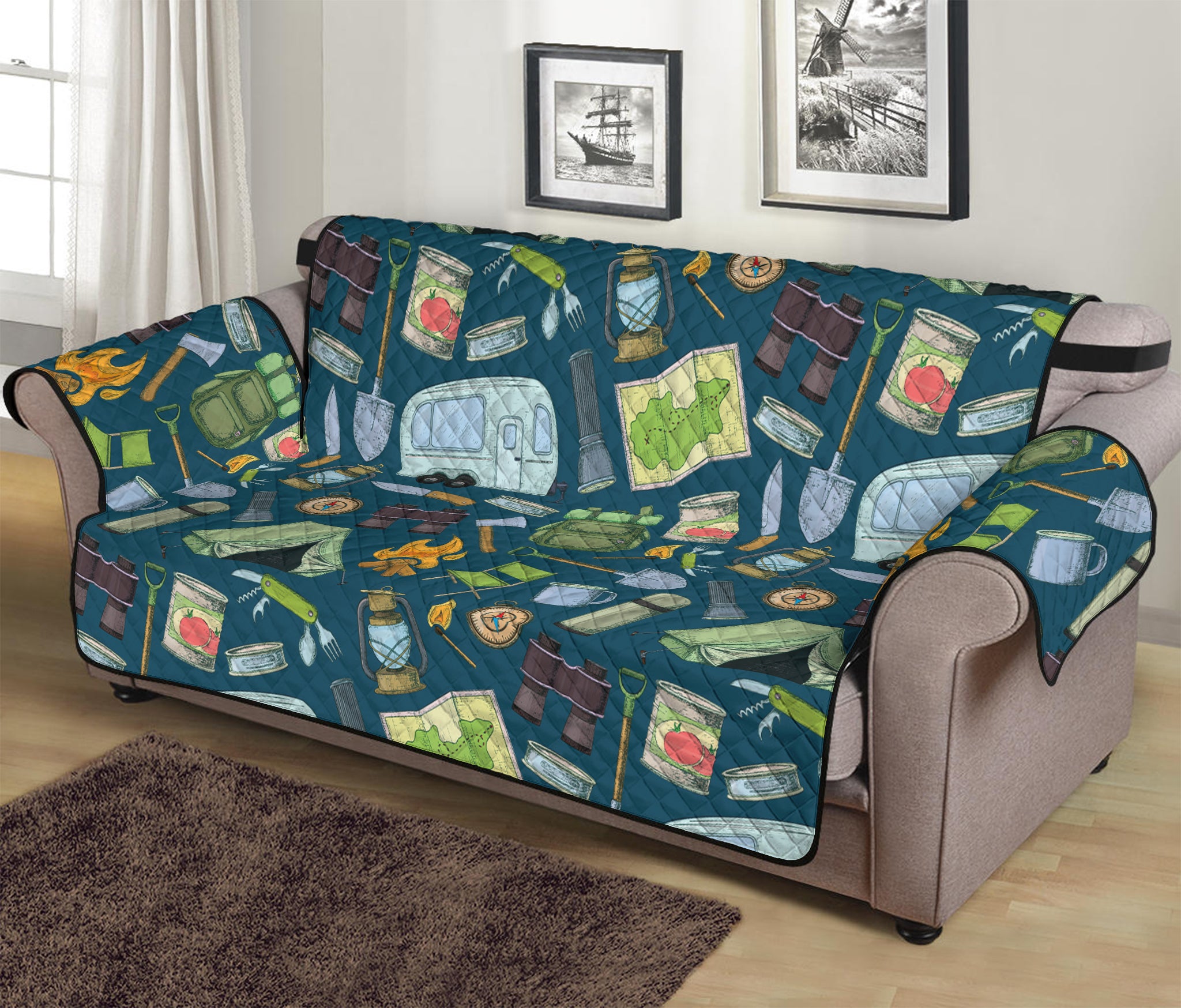 Camping Equipment Pattern Print Sofa Protector