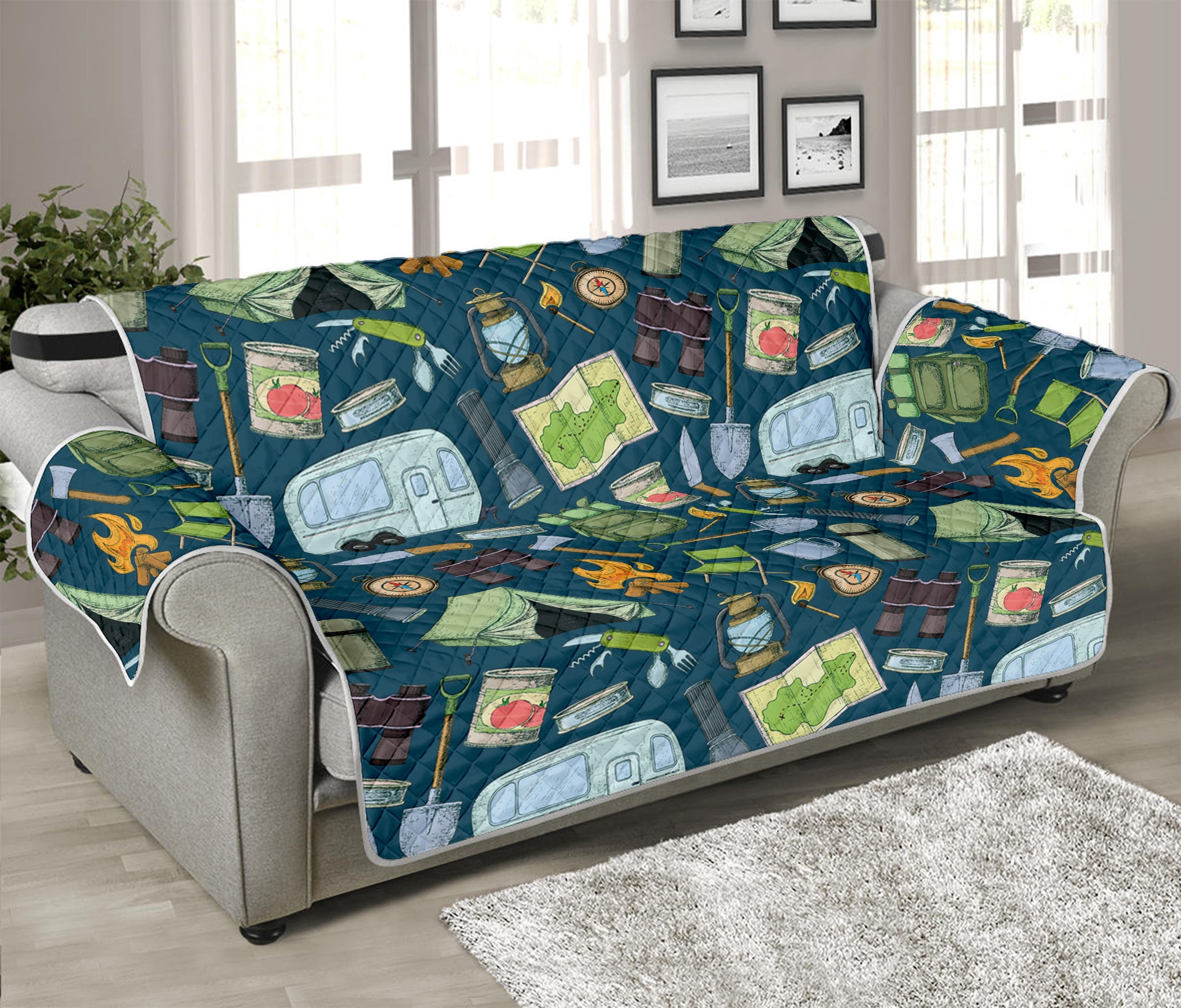 Camping Equipment Pattern Print Sofa Protector