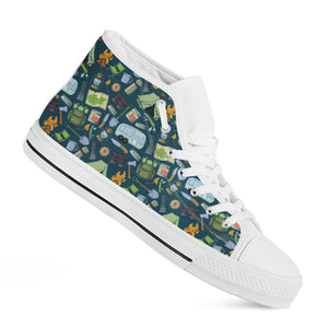 Camping Equipment Pattern Print White High Top Shoes
