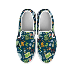 Camping Equipment Pattern Print White Slip On Shoes