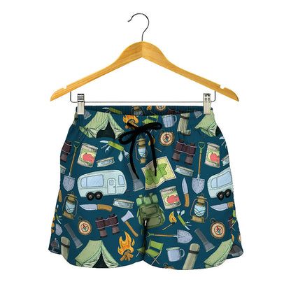 Camping Equipment Pattern Print Women's Shorts