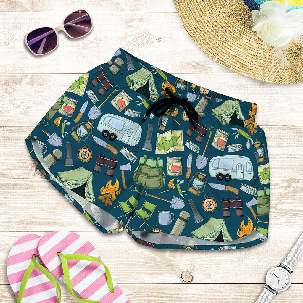 Camping Equipment Pattern Print Women's Shorts