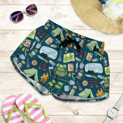 Camping Equipment Pattern Print Women's Shorts