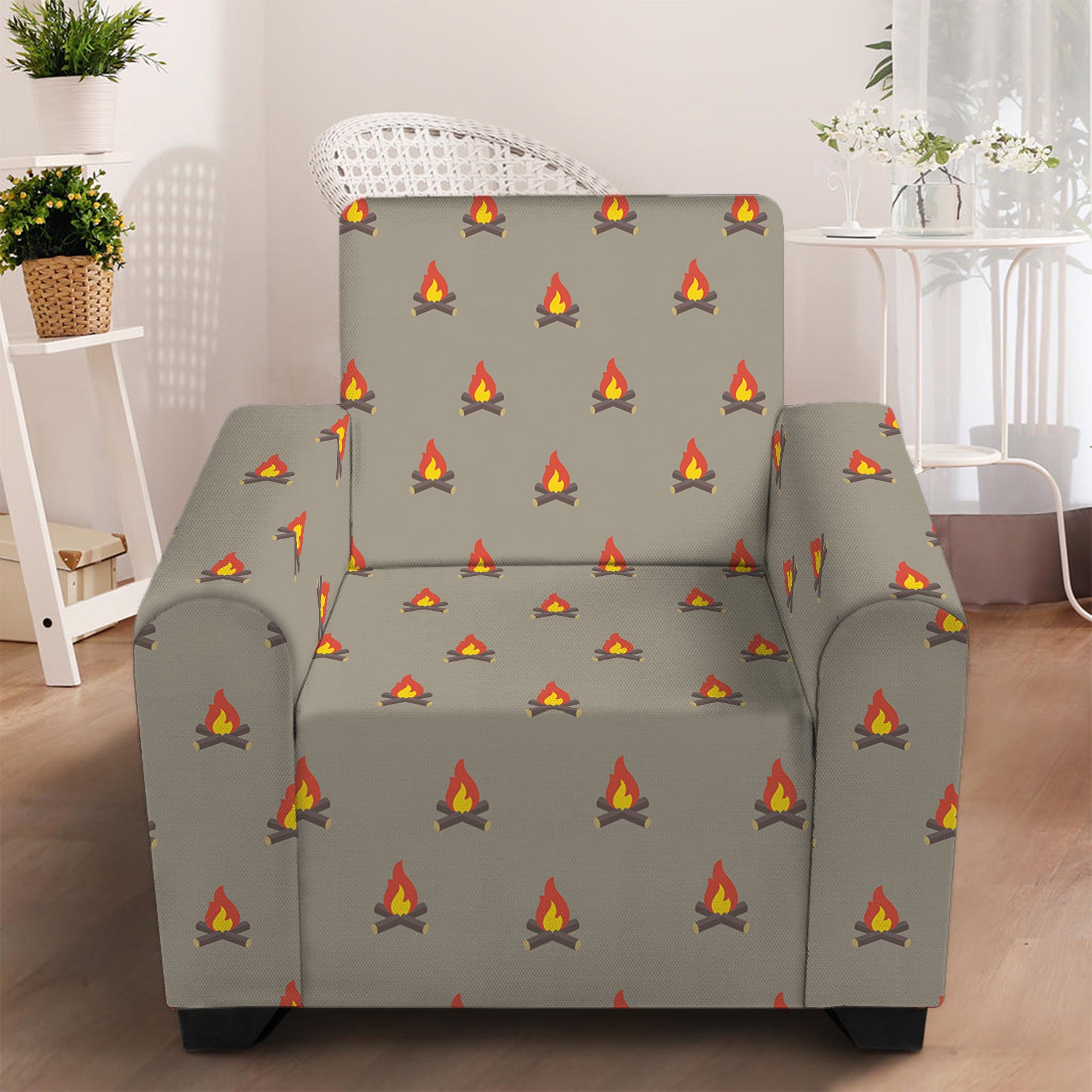 Camping Fire Pattern Print Armchair Slipcover