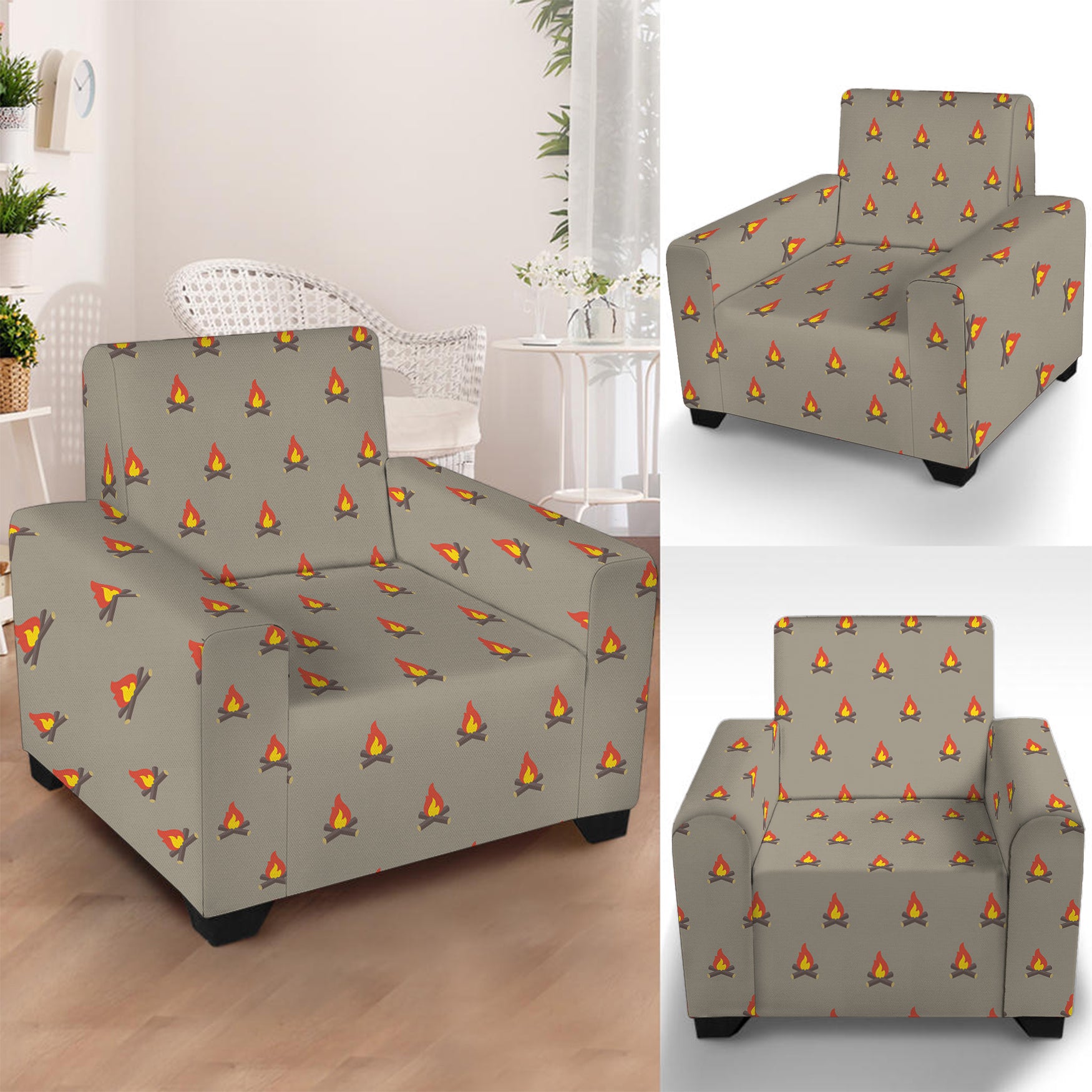 Camping Fire Pattern Print Armchair Slipcover