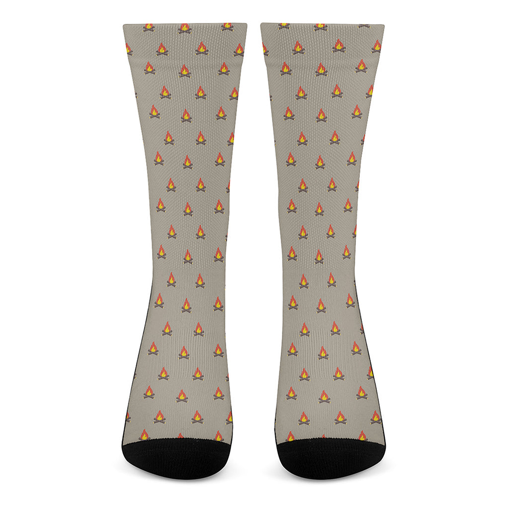 Camping Fire Pattern Print Crew Socks