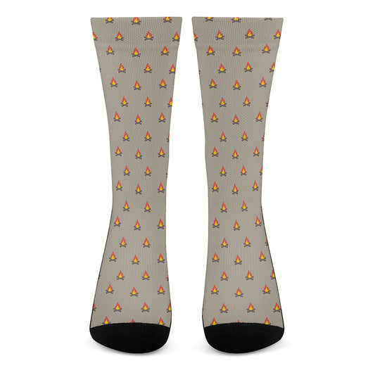 Camping Fire Pattern Print Crew Socks