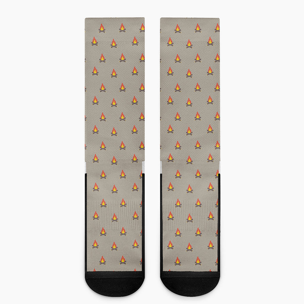 Camping Fire Pattern Print Crew Socks