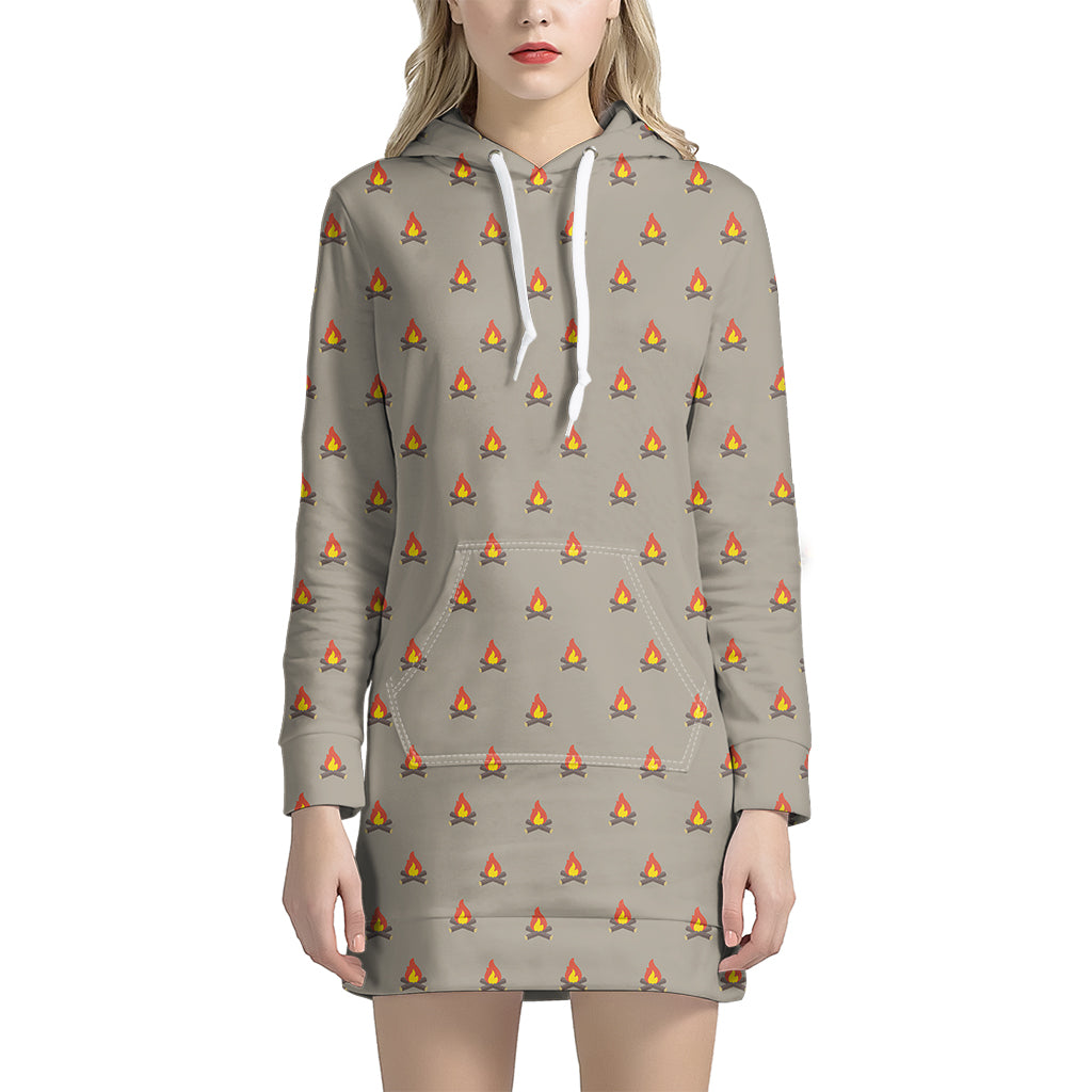 Camping Fire Pattern Print Hoodie Dress