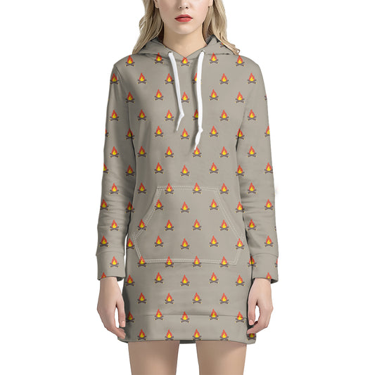 Camping Fire Pattern Print Hoodie Dress