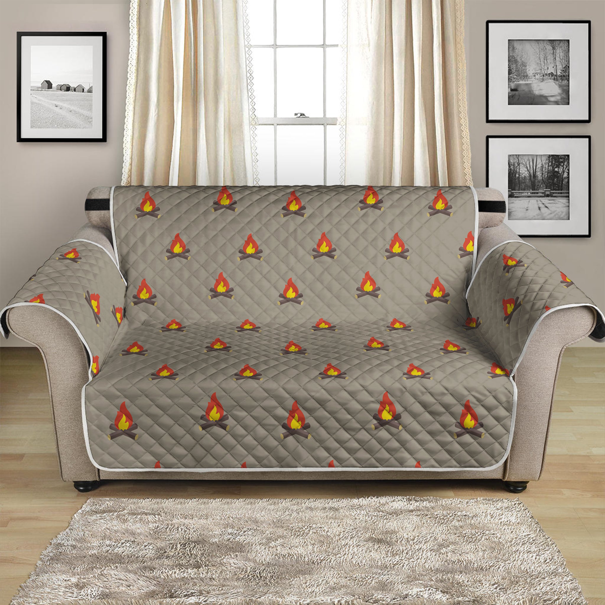 Camping Fire Pattern Print Loveseat Protector