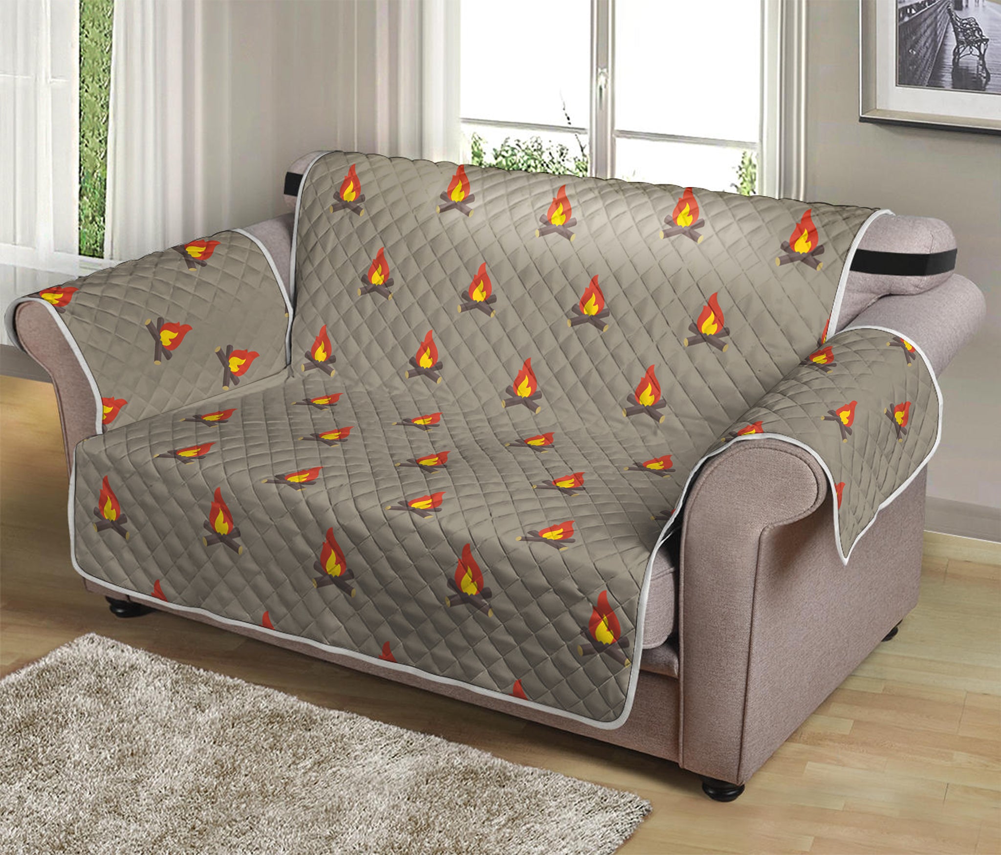 Camping Fire Pattern Print Loveseat Protector