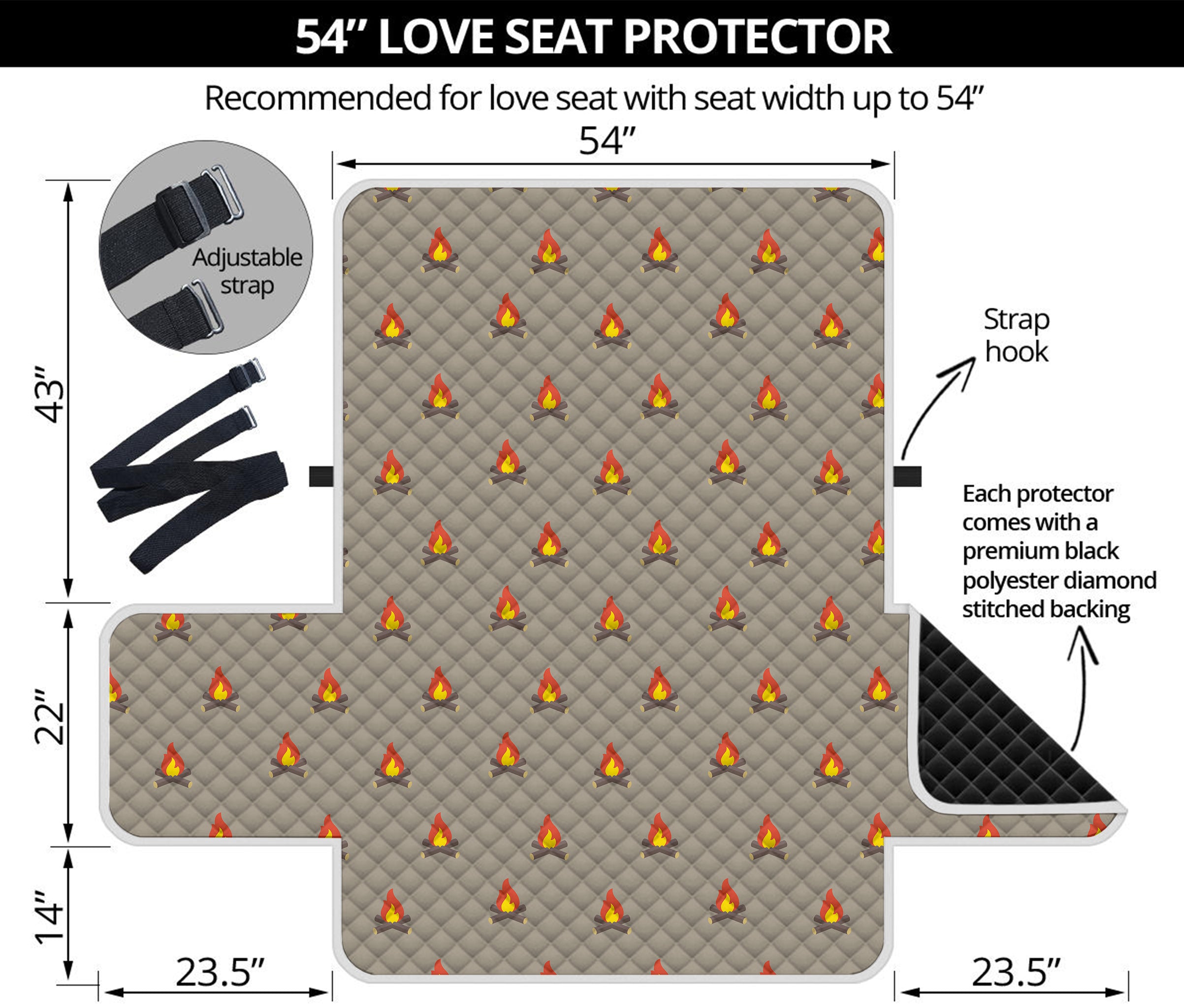 Camping Fire Pattern Print Loveseat Protector