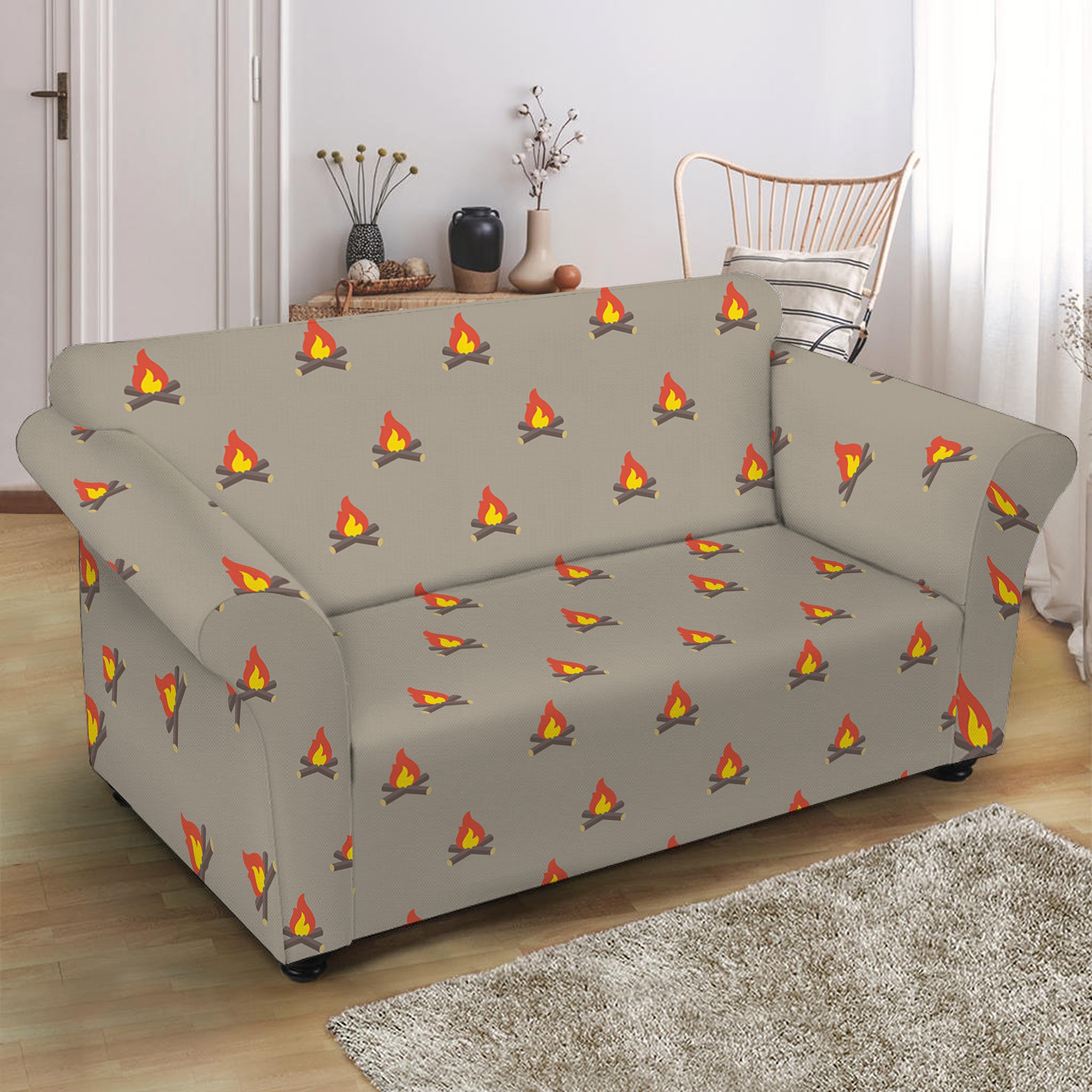 Camping Fire Pattern Print Loveseat Slipcover