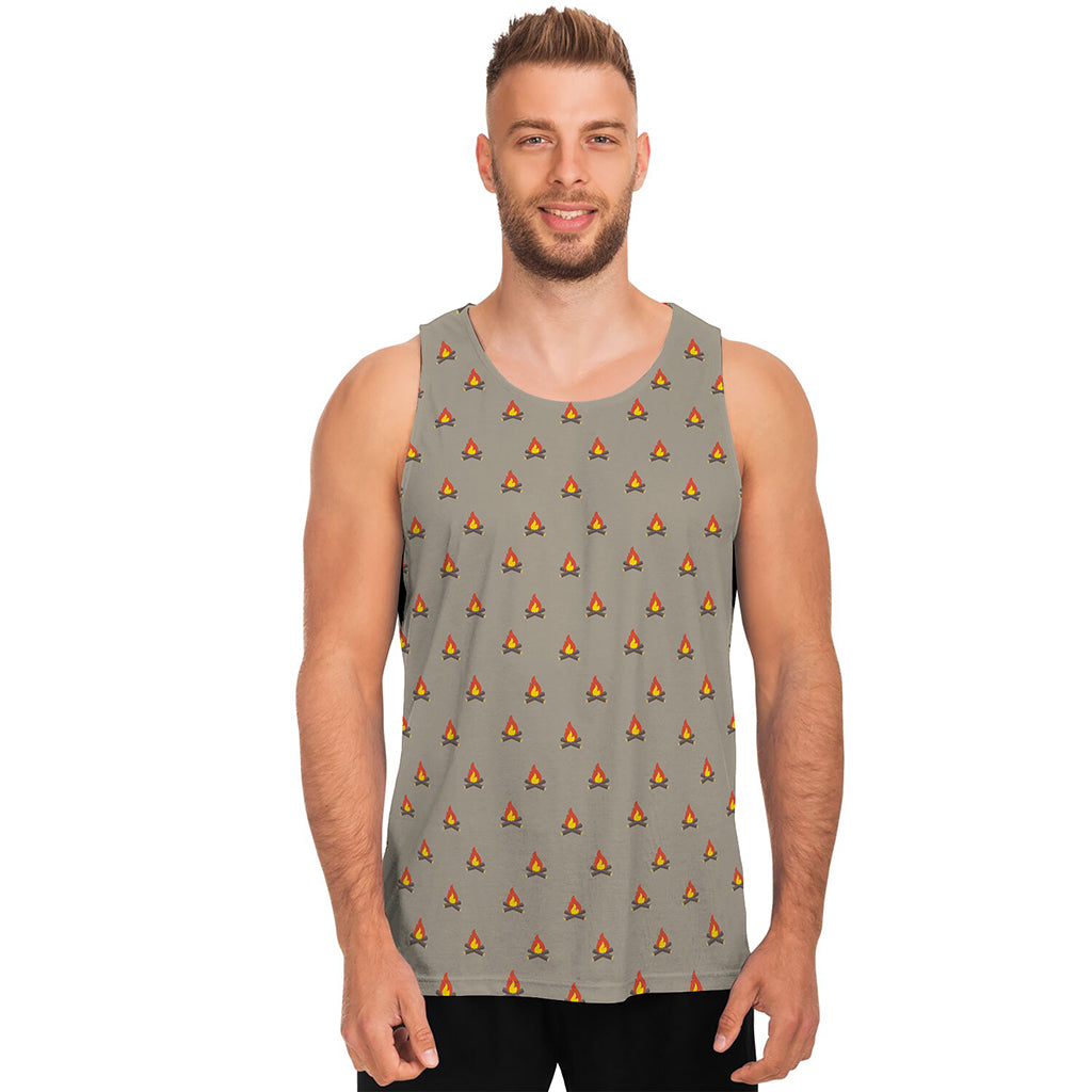 Camping Fire Pattern Print Men's Tank Top