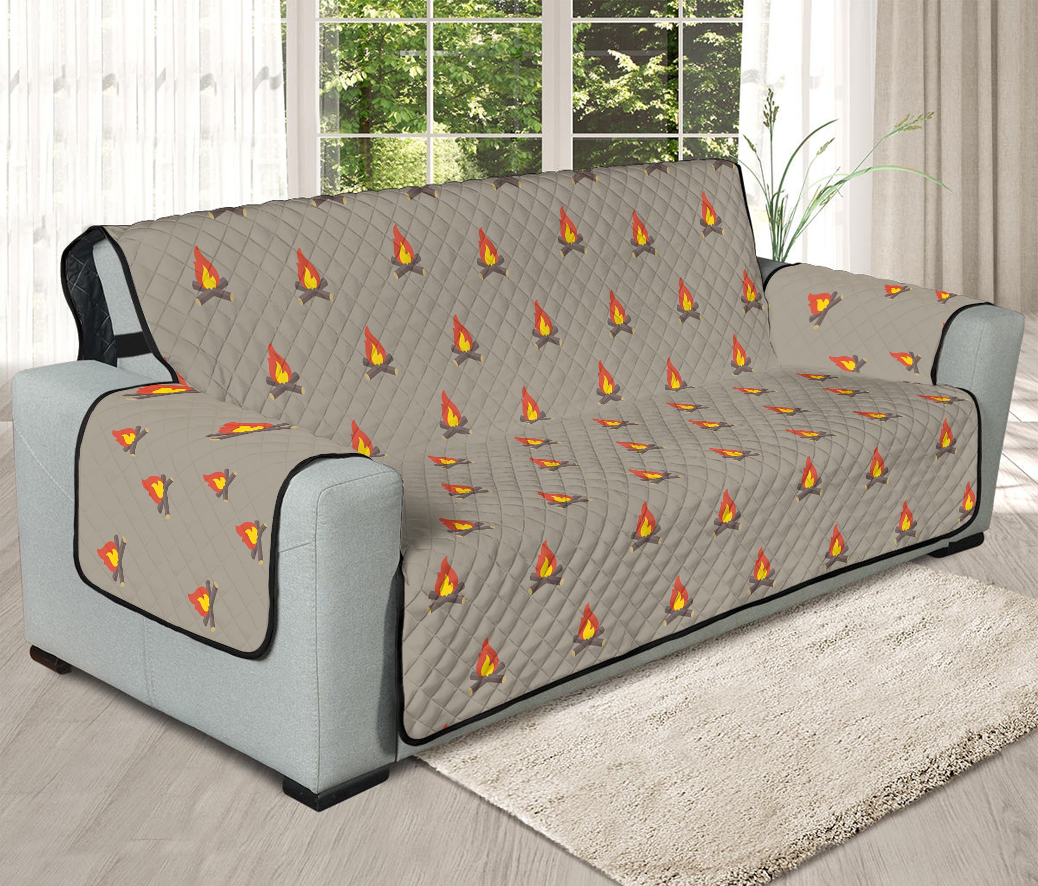 Camping Fire Pattern Print Oversized Sofa Protector