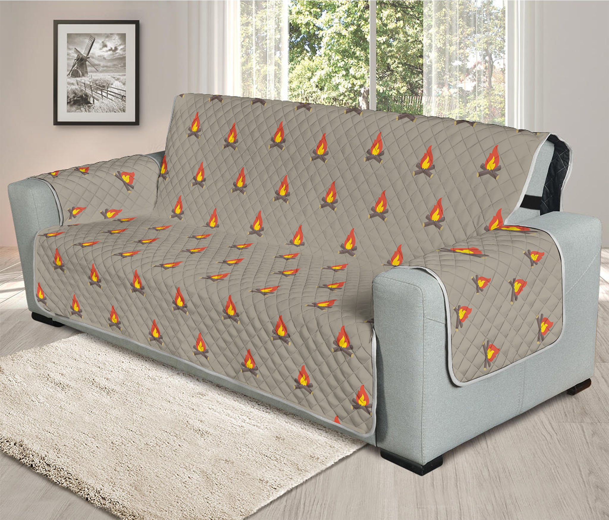 Camping Fire Pattern Print Oversized Sofa Protector