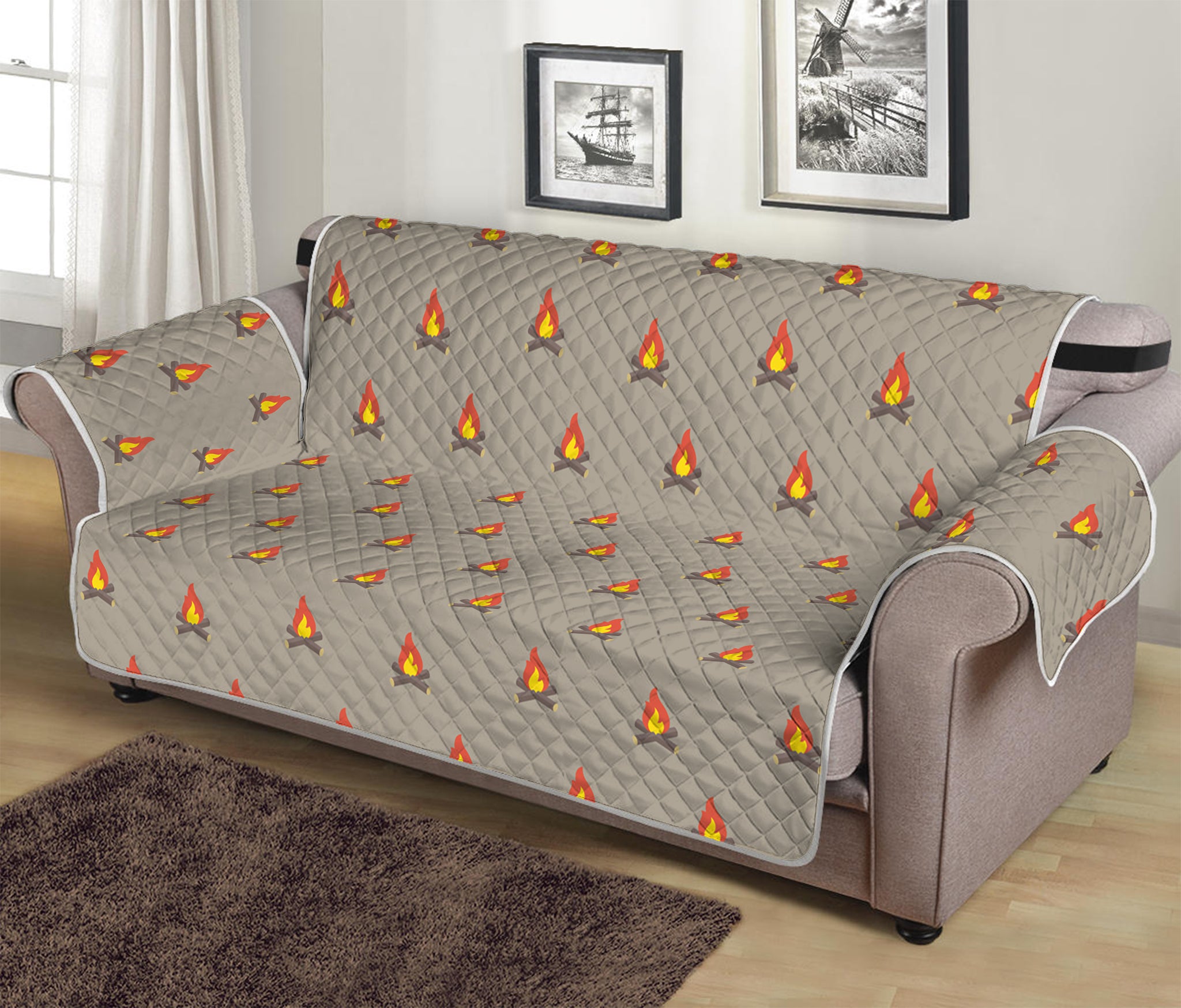 Camping Fire Pattern Print Sofa Protector