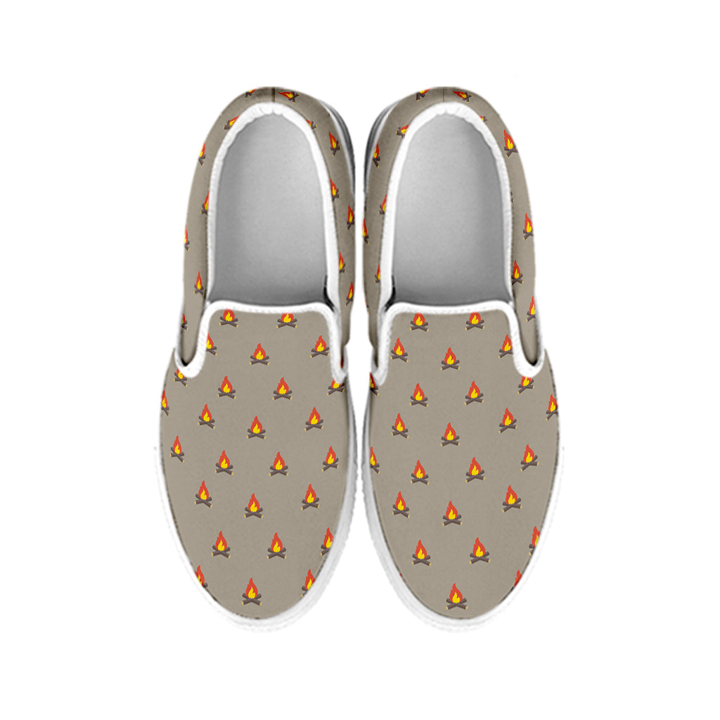 Camping Fire Pattern Print White Slip On Shoes