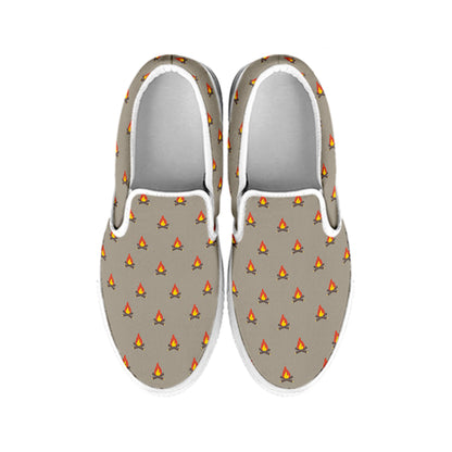 Camping Fire Pattern Print White Slip On Shoes