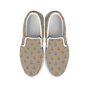 Camping Fire Pattern Print White Slip On Shoes