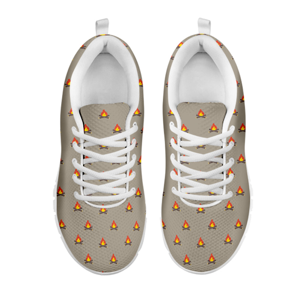 Camping Fire Pattern Print White Sneakers