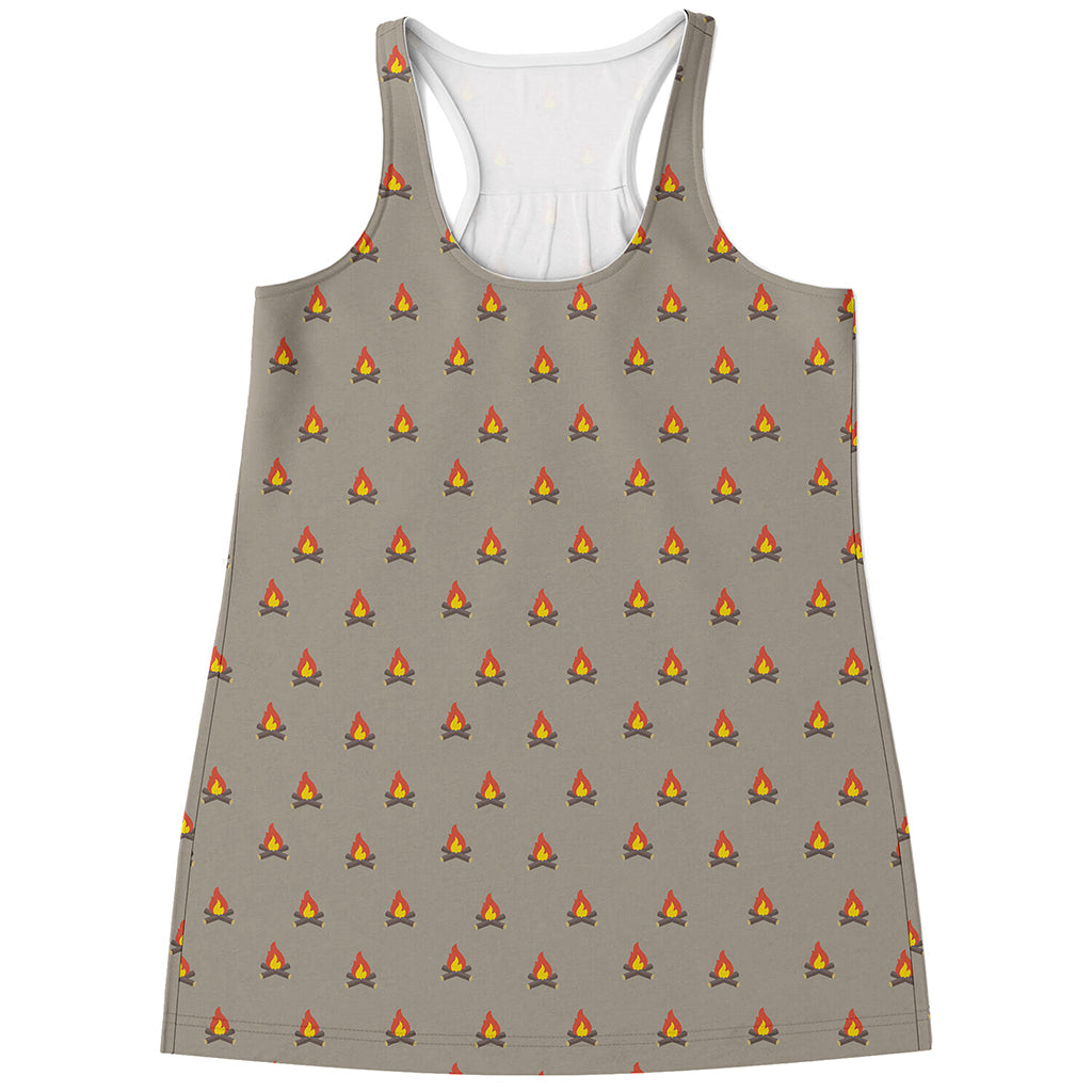 Camping Fire Pattern Print Women's Racerback Tank Top