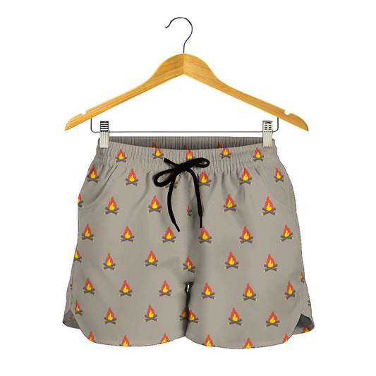 Camping Fire Pattern Print Women's Shorts