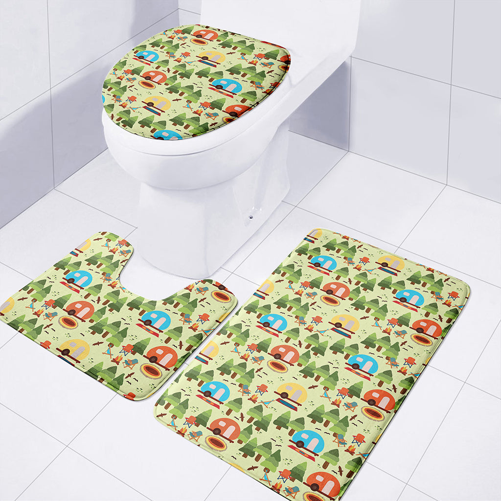 Camping Picnic Pattern Print 3 Piece Bath Mat Set