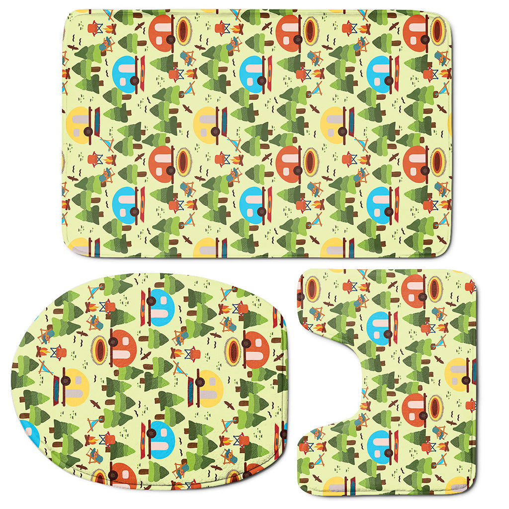 Camping Picnic Pattern Print 3 Piece Bath Mat Set