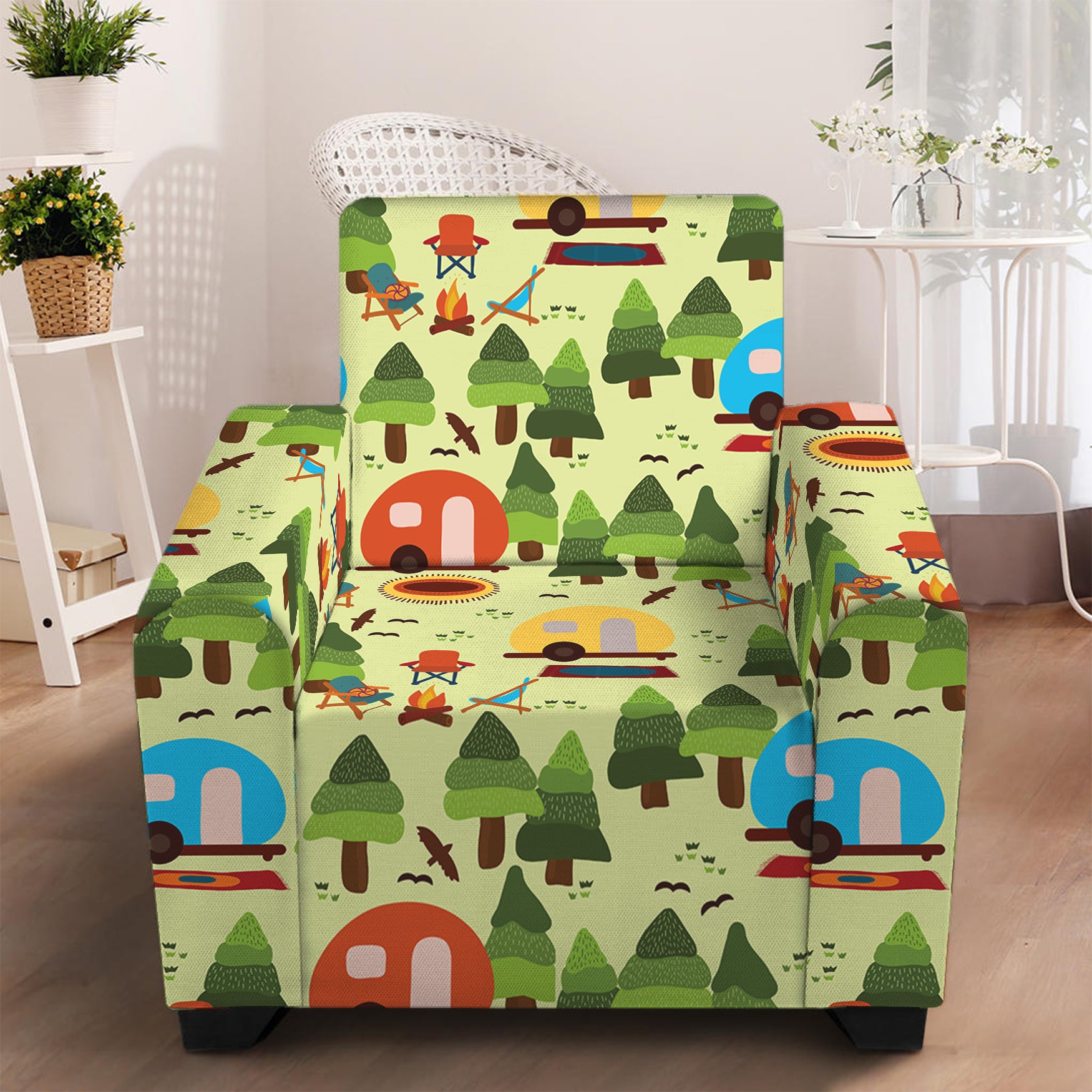 Camping Picnic Pattern Print Armchair Slipcover