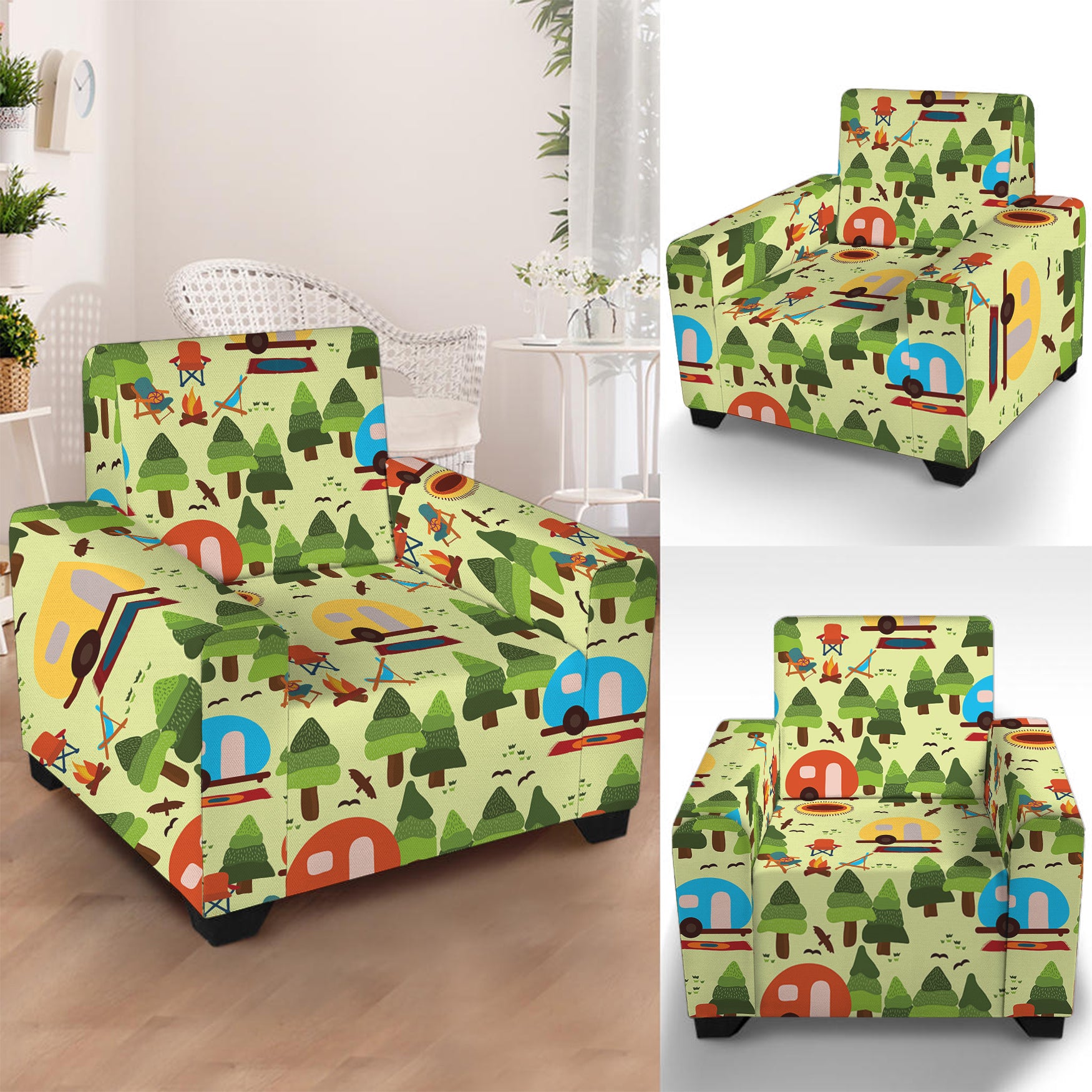 Camping Picnic Pattern Print Armchair Slipcover